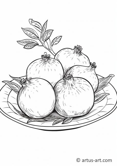Granatapfel mit einem Teller Ausmalbild
